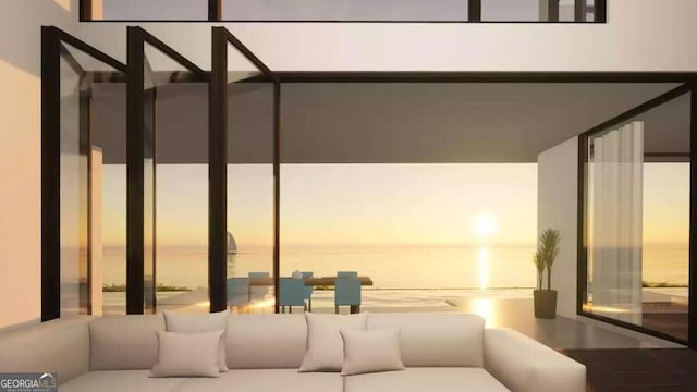 living room with a water view