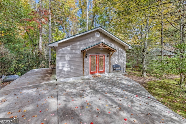 view of shed / structure featuring french doors