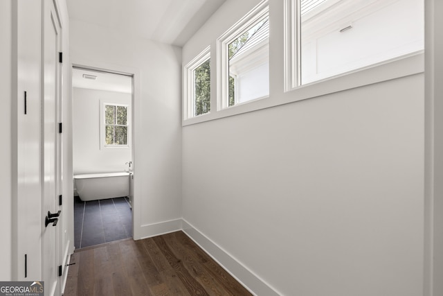 corridor with dark wood-type flooring and a wealth of natural light