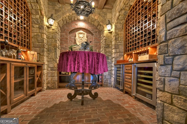 wine area featuring beverage cooler