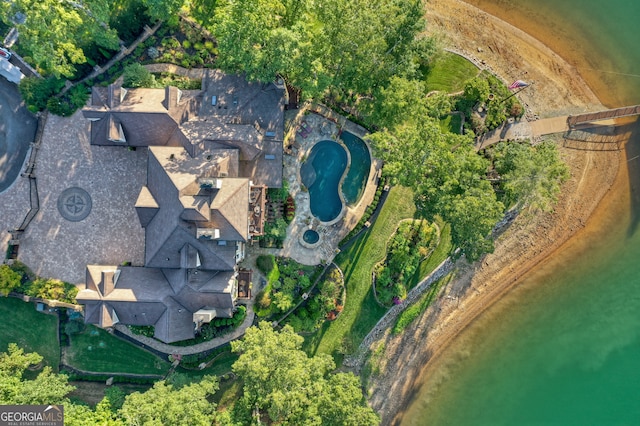 aerial view with a water view