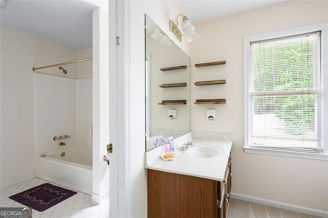 bathroom featuring shower / bathing tub combination and vanity