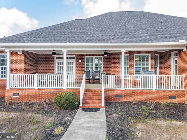 view of front of property with a porch and ceiling fan