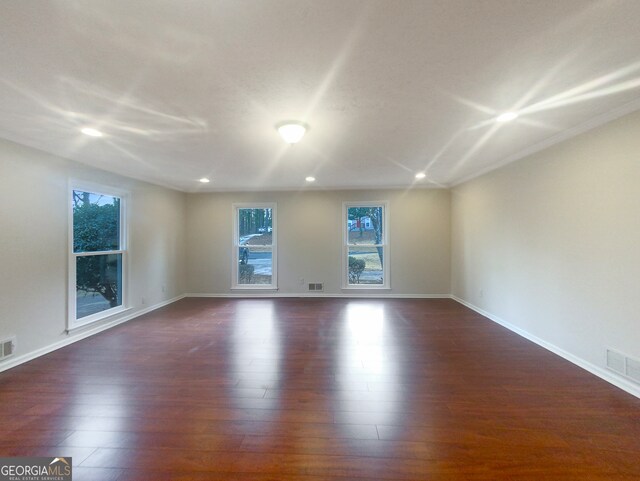 spare room with dark wood-type flooring