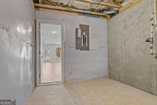 basement featuring ceiling fan