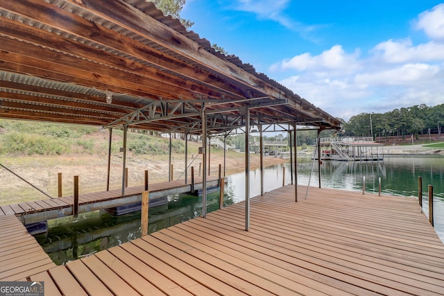 dock area with a water view