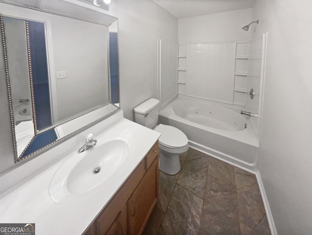 full bathroom featuring shower / bathing tub combination, vanity, and toilet