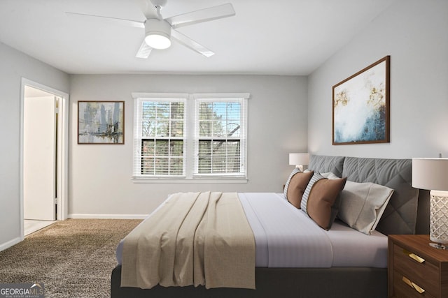 bedroom featuring carpet flooring and ceiling fan