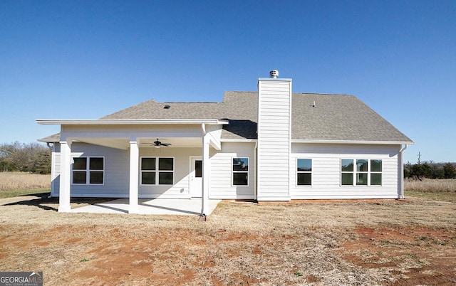 back of house featuring ceiling fan and a patio