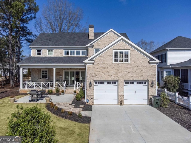 view of front facade featuring a garage and a porch