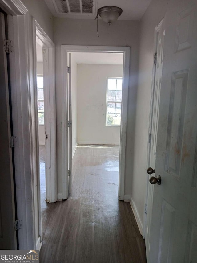 corridor featuring dark hardwood / wood-style flooring