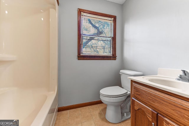 bathroom featuring tile floors, toilet, and vanity