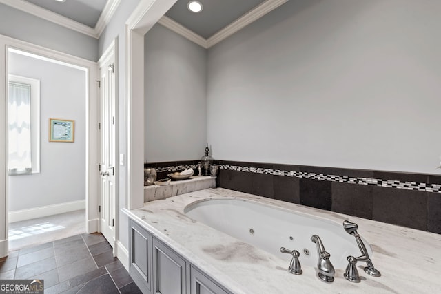 bathroom featuring tile floors and ornamental molding