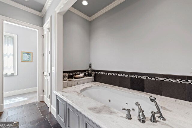 113 Hawks Ct, Ball Ground, GA 30107 - full bathroom featuring crown molding, a jetted tub, and recessed lighting