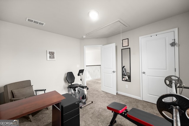 workout room with light carpet