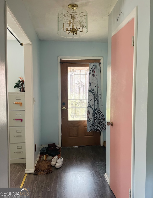 foyer with dark hardwood / wood-style floors