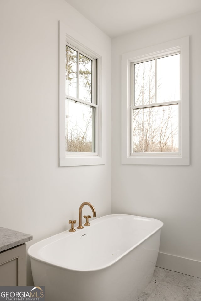 bathroom with vanity and a bathtub