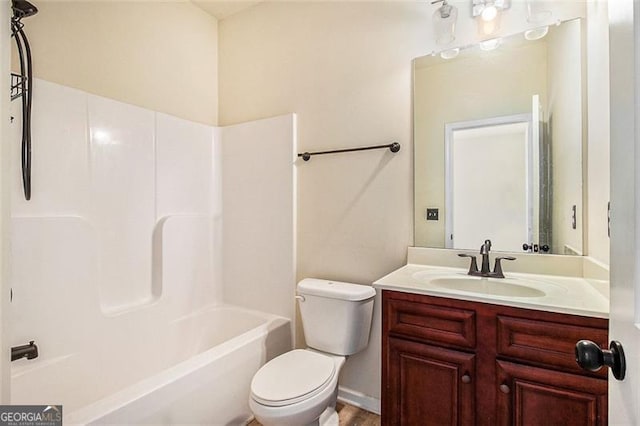 full bathroom featuring toilet, shower / bath combination, and vanity