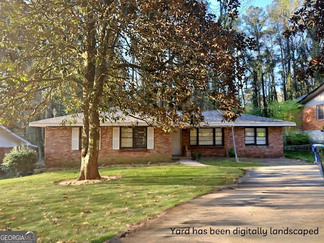 ranch-style house with a front lawn