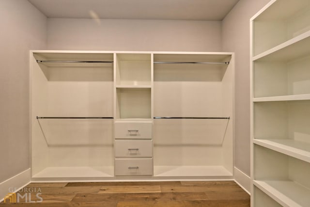 spacious closet with dark hardwood / wood-style floors