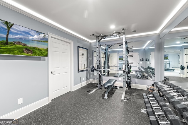 gym featuring ornamental molding