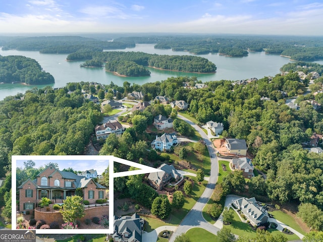 aerial view featuring a water view