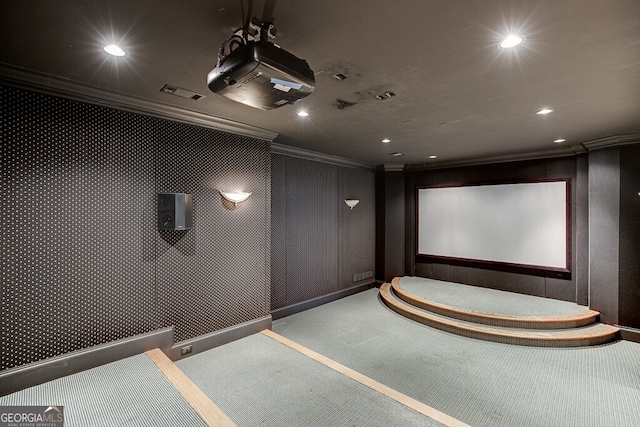 carpeted cinema with ornamental molding