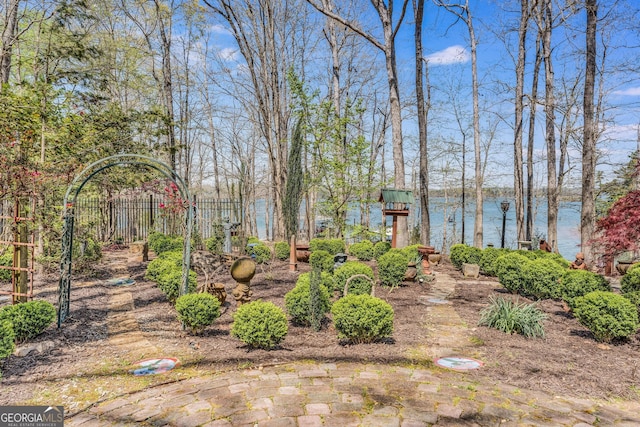 view of yard with a water view