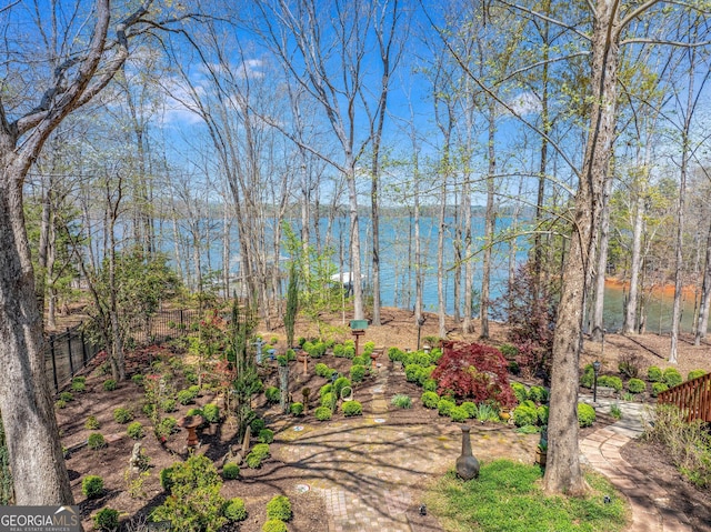 view of yard with a water view