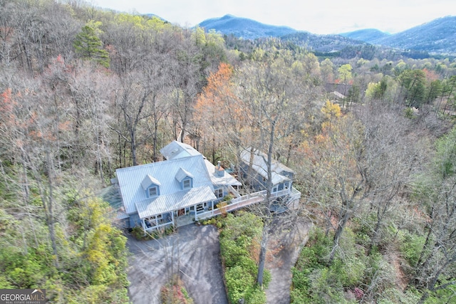 birds eye view of property featuring a mountain view