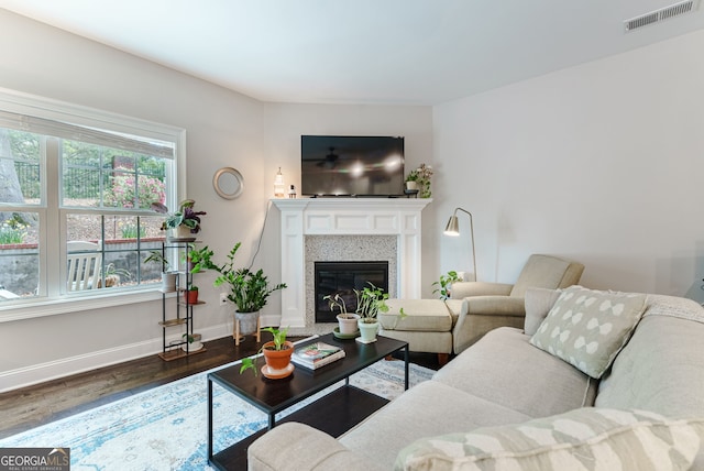 living room featuring dark hardwood / wood-style floors