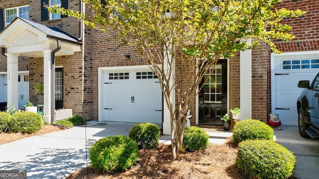 exterior space with a garage