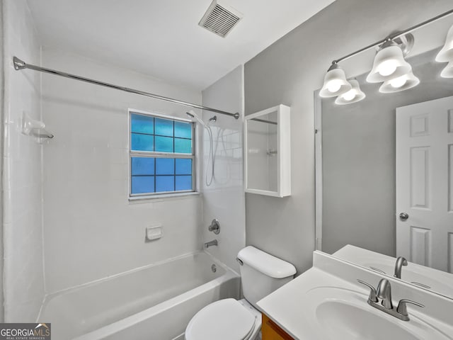 full bathroom featuring toilet, vanity, and shower / tub combination