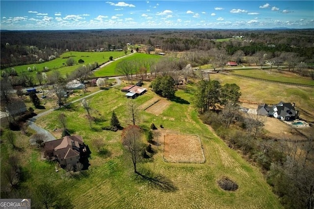 drone / aerial view featuring a rural view