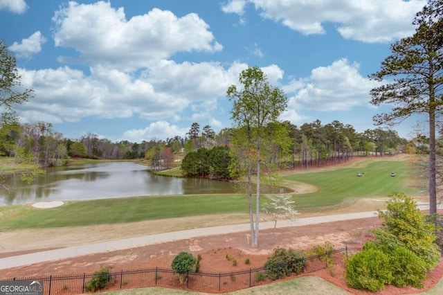 view of nearby features with a water view and a lawn