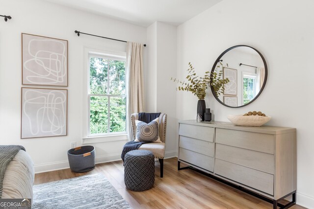 living area featuring a wealth of natural light and wood-type flooring