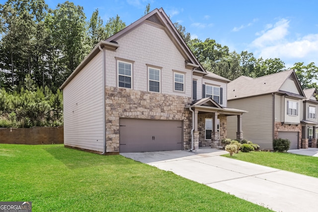 craftsman-style house featuring central air condition unit and a front yard