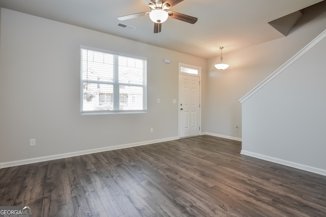 interior space featuring ceiling fan and hardwood / wood-style flooring