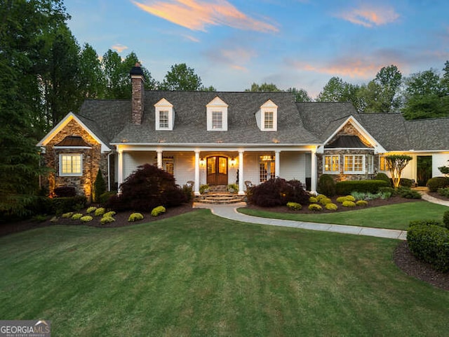 view of front facade featuring a yard and a porch