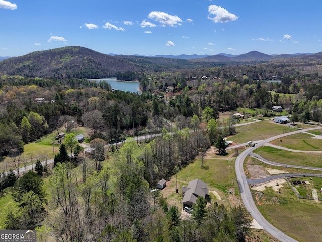 aerial view with a water and mountain view