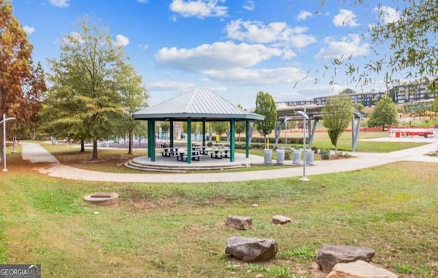 view of community featuring a gazebo and a yard