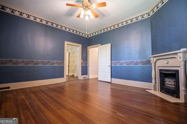 interior space featuring hardwood / wood-style floors and ceiling fan