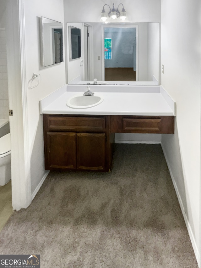 full bathroom with vanity,  shower combination, toilet, and tile flooring