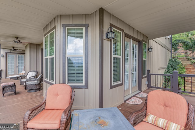 wooden deck with ceiling fan