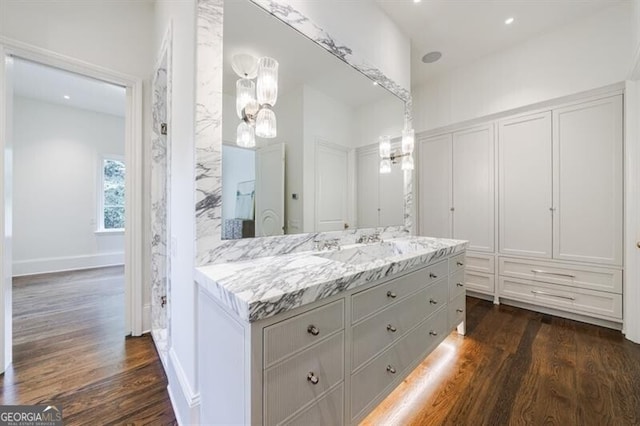 walk in closet featuring dark hardwood / wood-style floors and sink