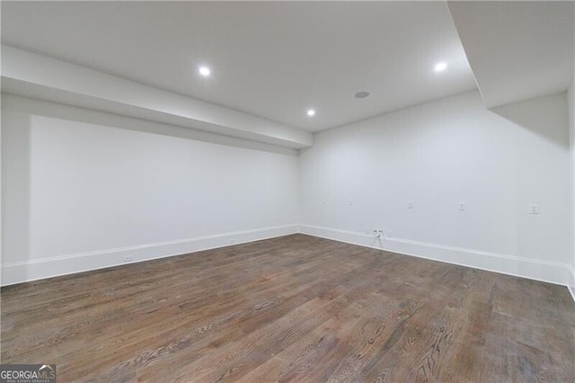 basement with wood-type flooring