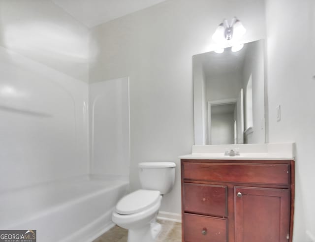 full bathroom featuring shower / bath combination, vanity, tile floors, and toilet