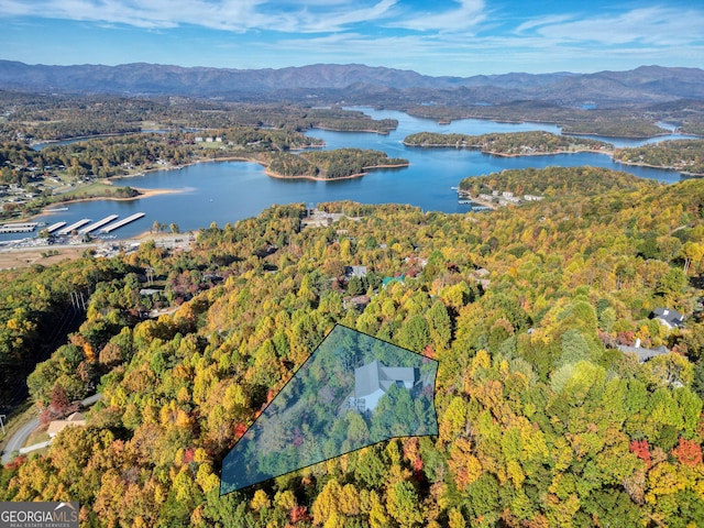 aerial view with a water and mountain view