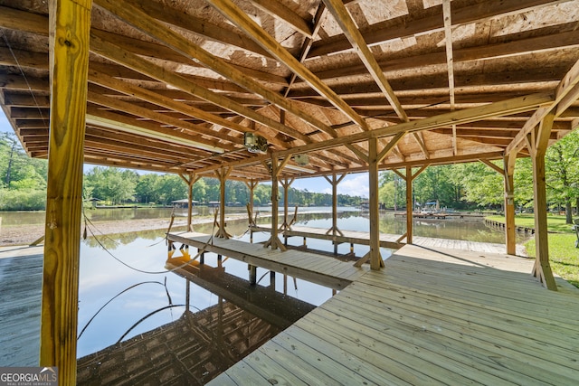 dock area with a water view