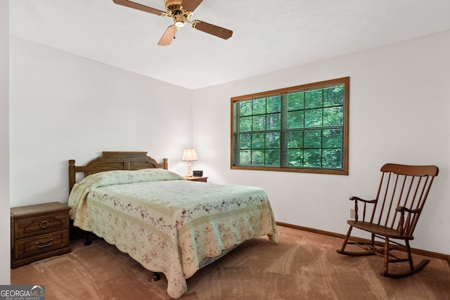 bedroom featuring carpet floors and ceiling fan